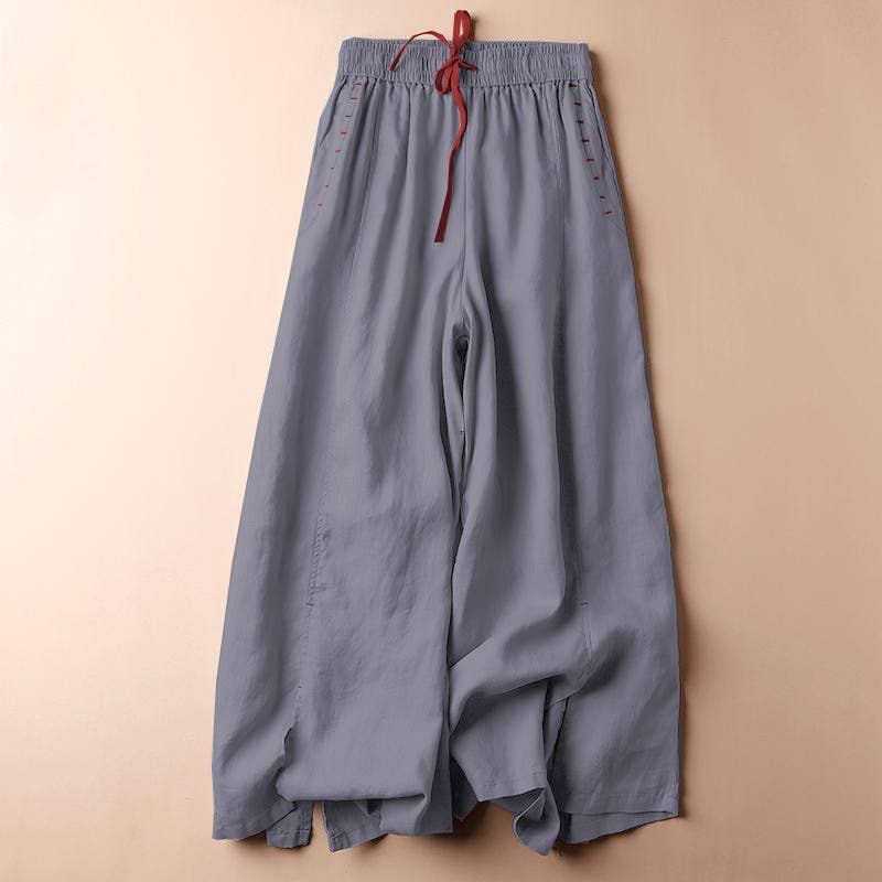 Comfy Daily Elastic Waist Drawstring Wide Leg Pants: Beige