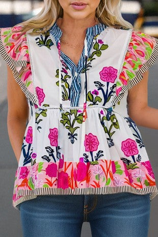 Floral Flutter Sleeve Top