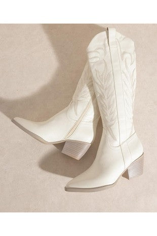 White Western Embroidered Boots