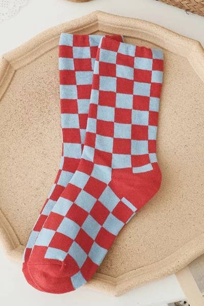 Checkered crew socks: Cream / One Size