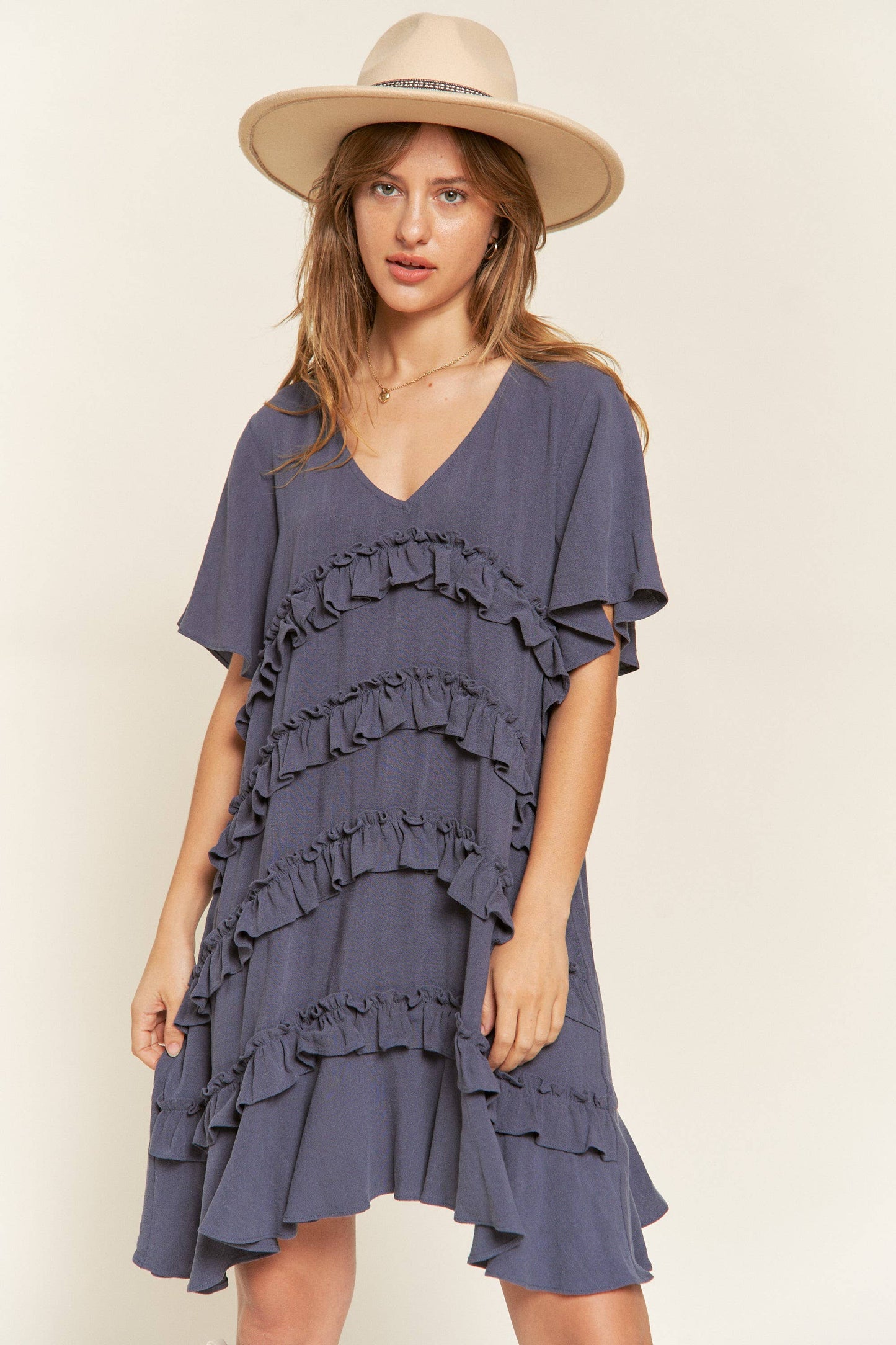 Short Sleeve Midi Dress - JBJ1038 (Plus size available): CEMENT