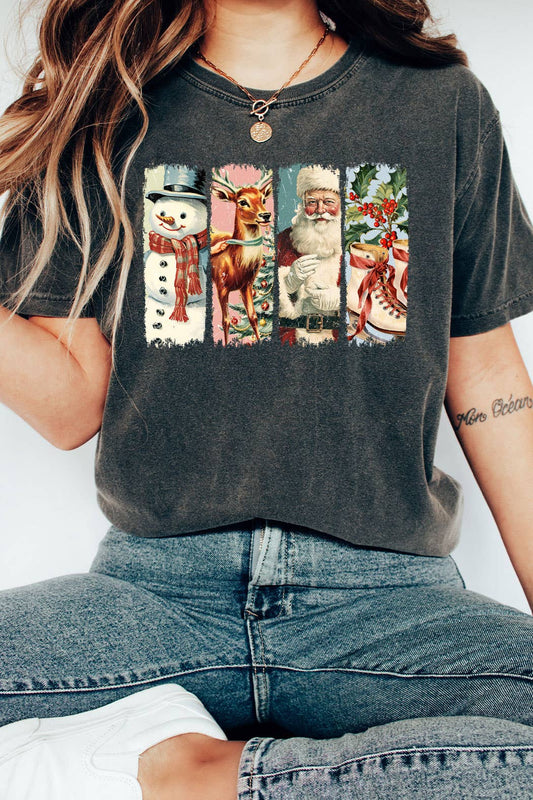 Christmas Vintage Characters Comfort Colors Tee: Pepper