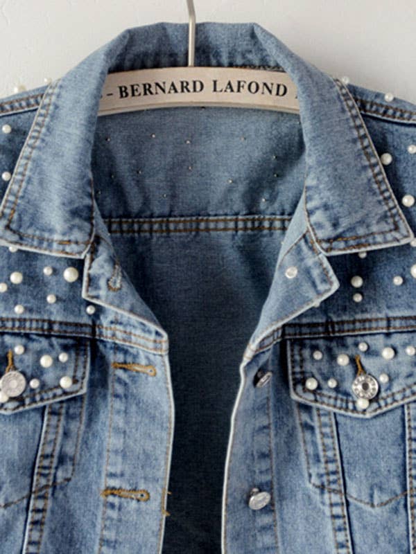 Long Sleeves Split-Joint Lapel Denim Jackets: BLUE / 2XL
