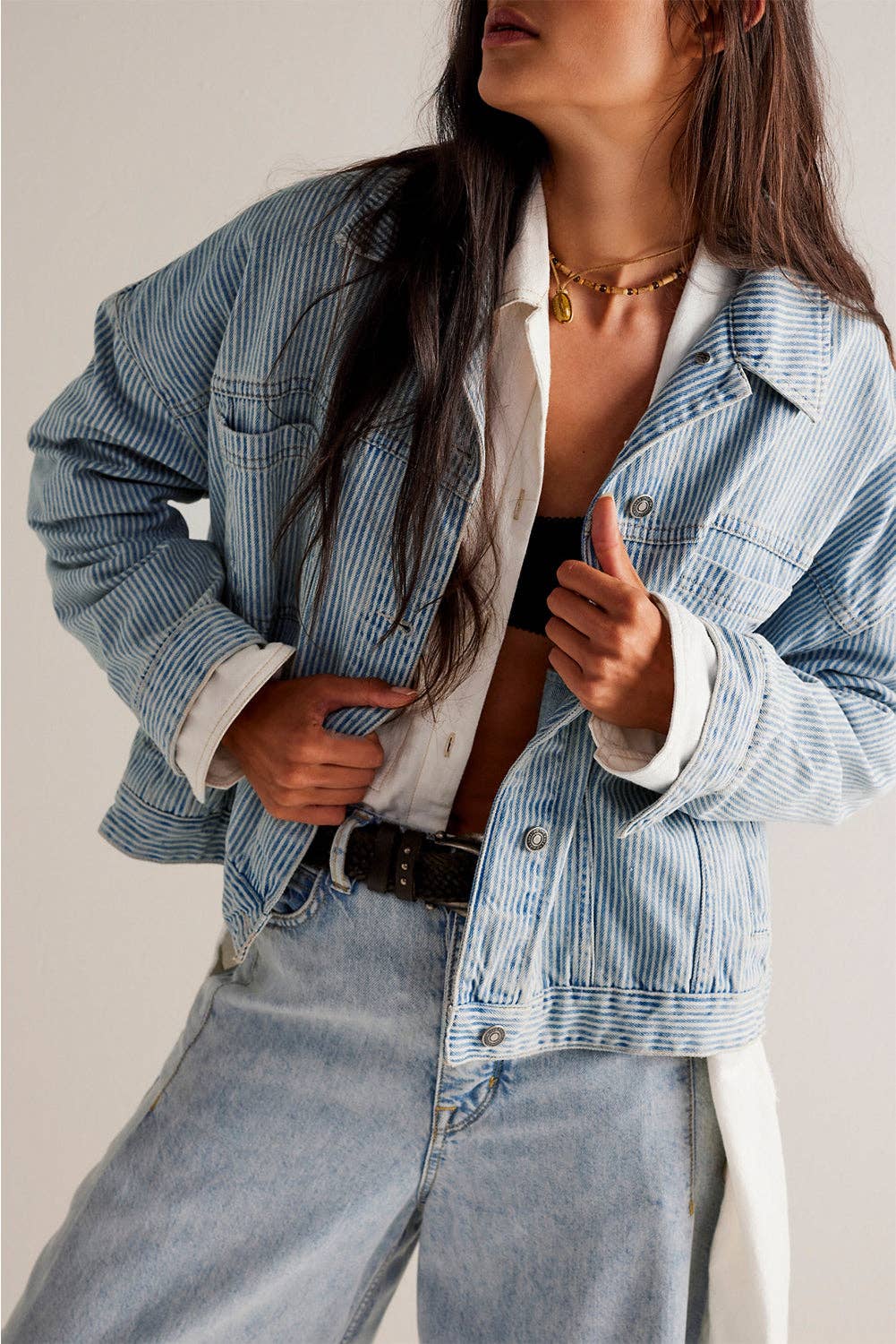 Lakely Oversized Denim Jacket | S-2XL: Blue Stripe