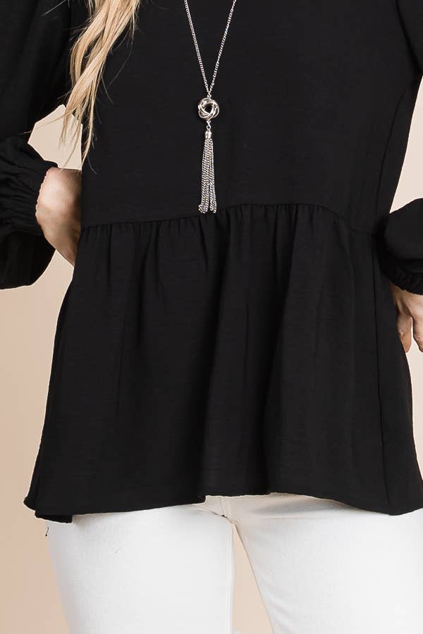 RUFFLED HEM BLOUSE / MO9620: BLACK