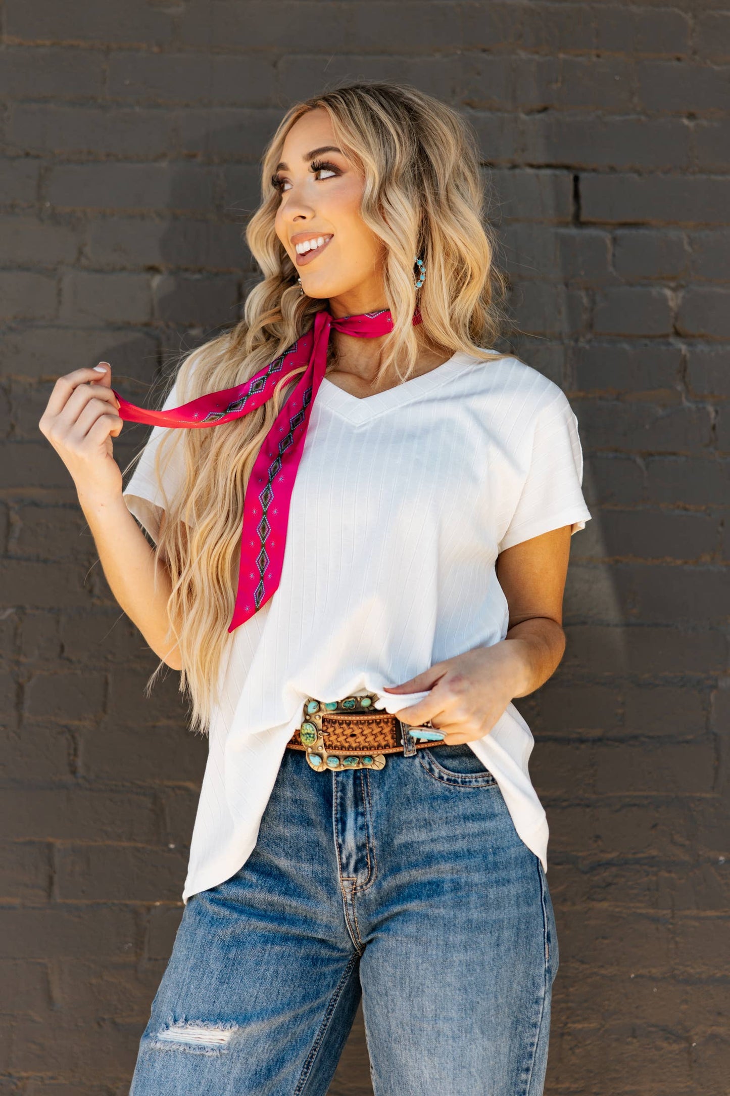 Casual Thick Ribbed V Neck Top: BLACK