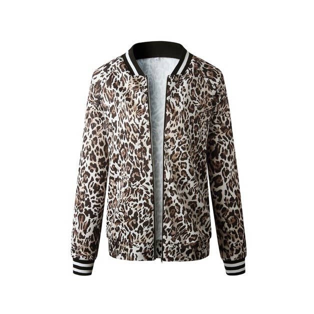 Printed Zip Up Long Sleeves Bomber Jacket: TAN BLACK