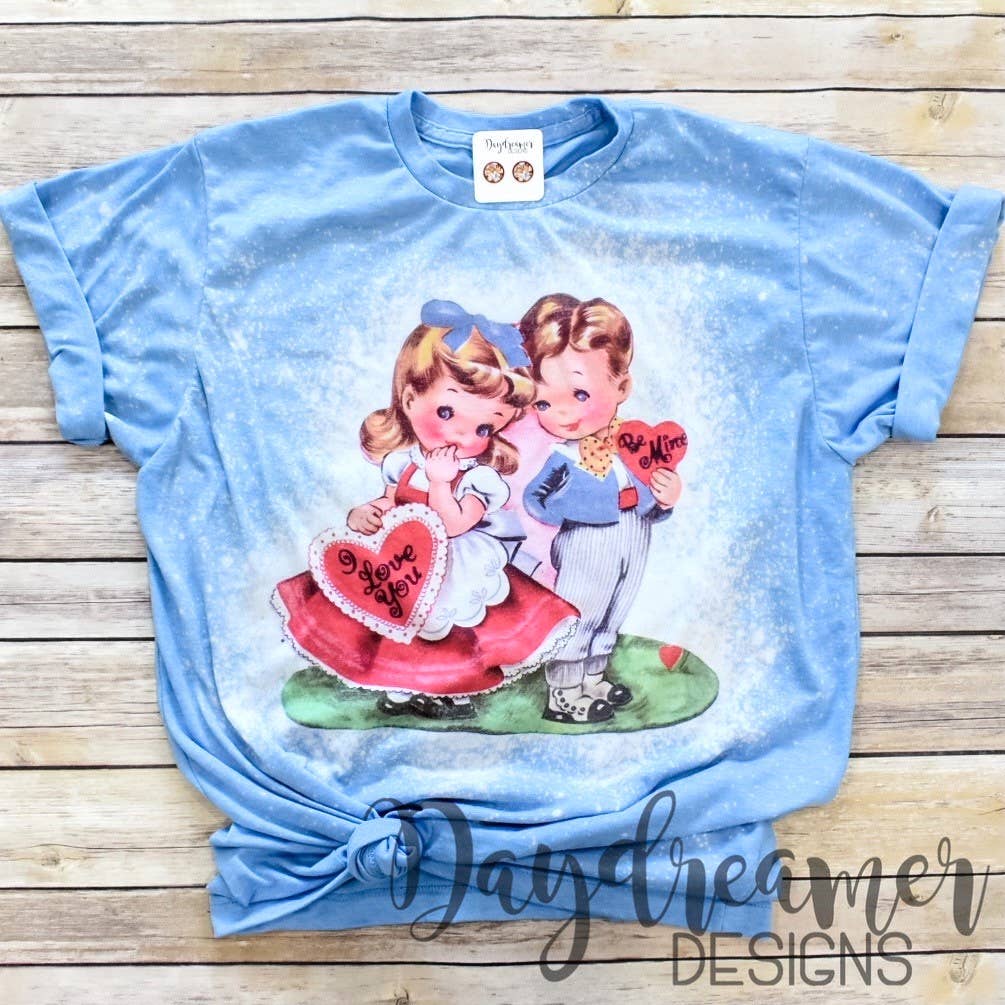 Vintage Valentine Couple Bleached Tee: L