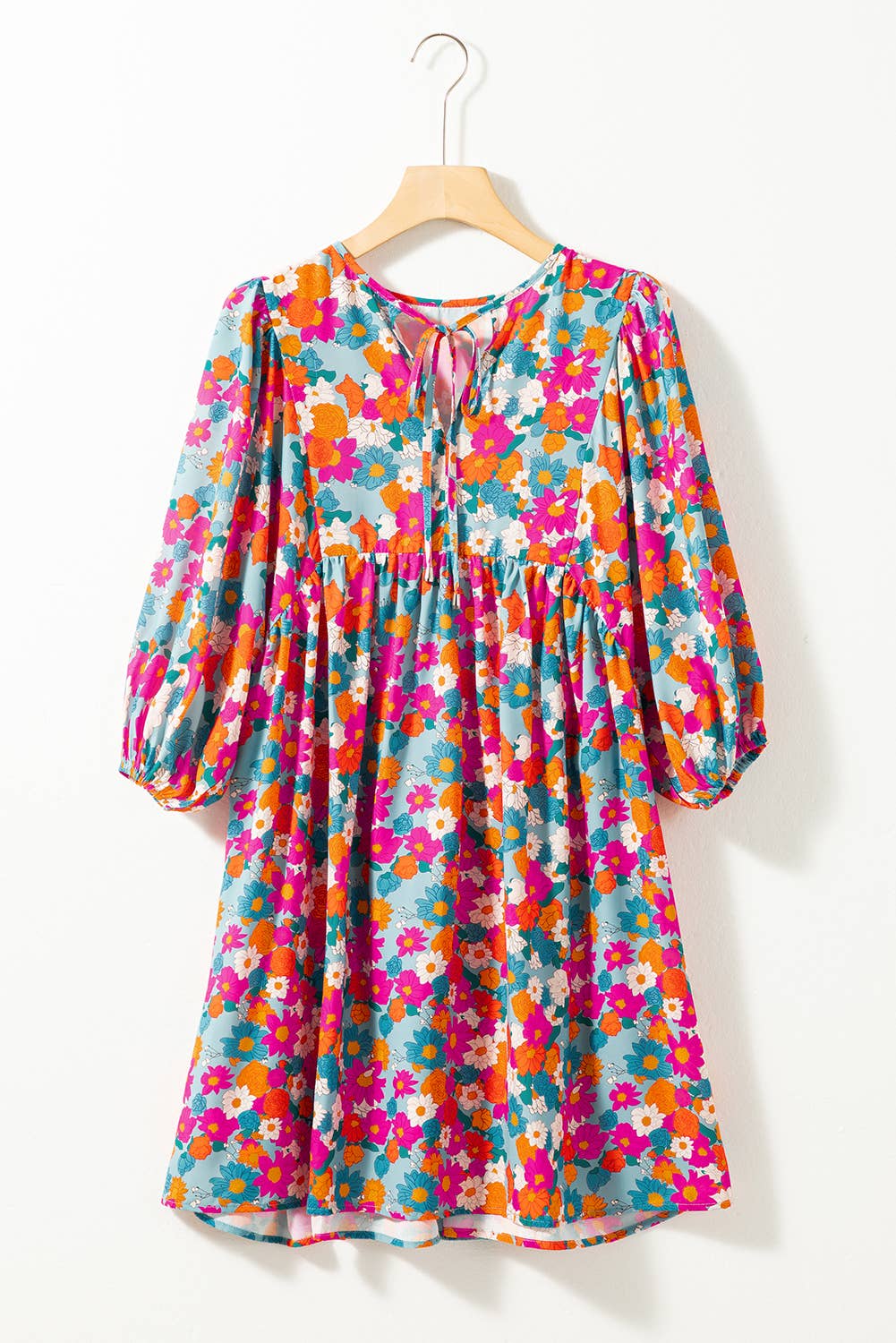 Women Floral Print Bubble Sleeve Babydoll Dress | S-XL: Multi-Colored / Missy