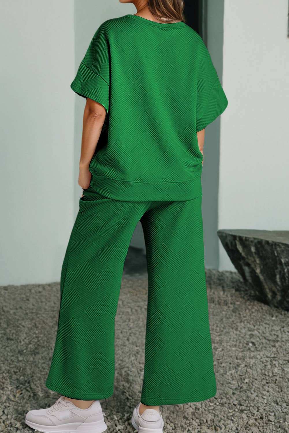 Women Multi-colored Textured T Shirt and Pants Set | S-2XL