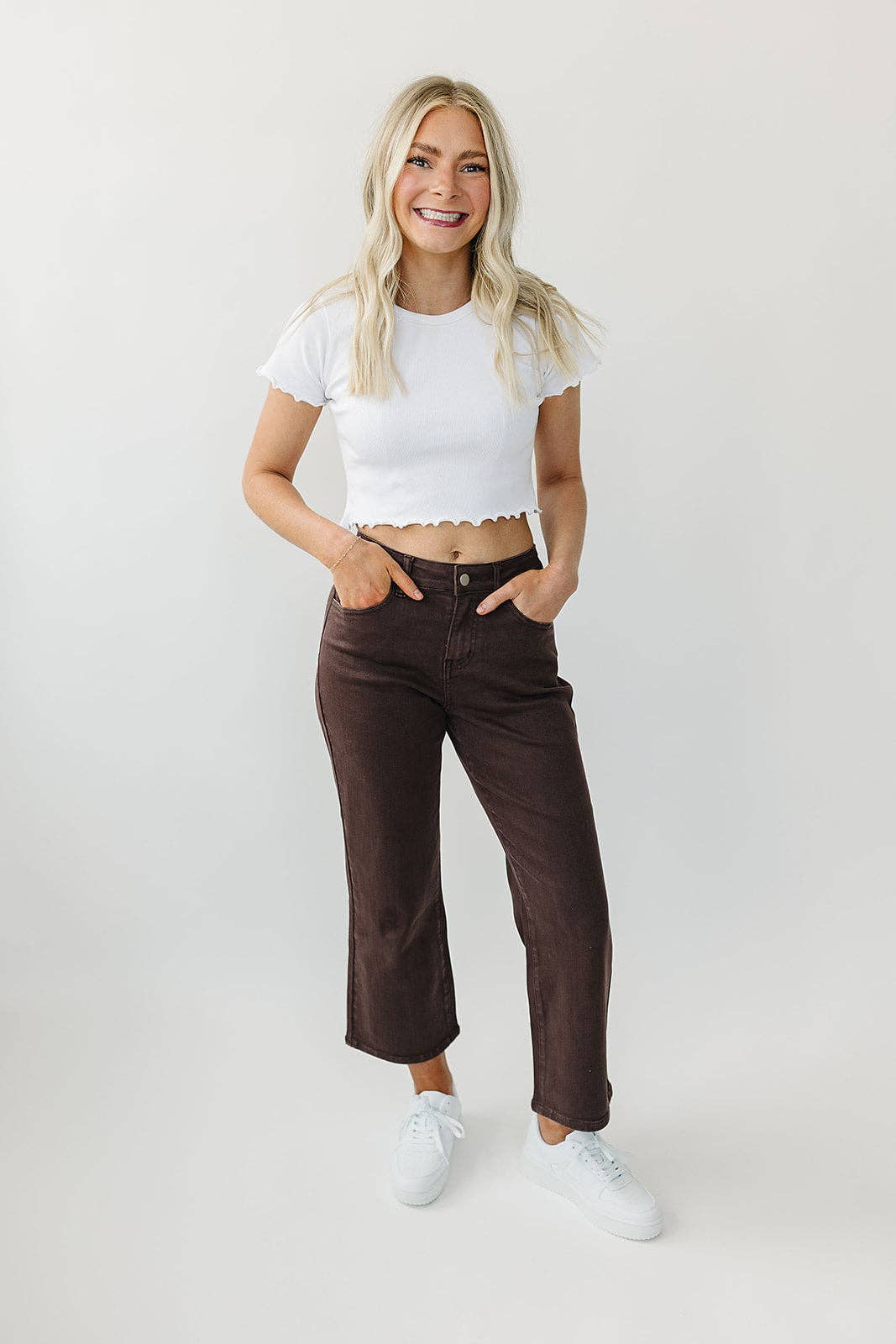 [PREORDER] 17003-MOCHA Garment-Dyed Cropped Wide Leg Jeans: