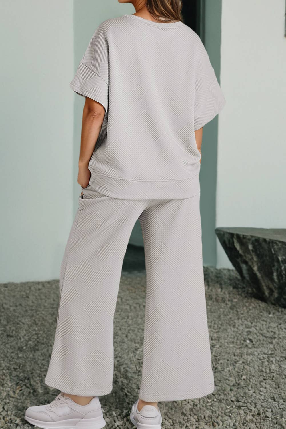 Women Multi-colored Textured T Shirt and Pants Set | S-2XL