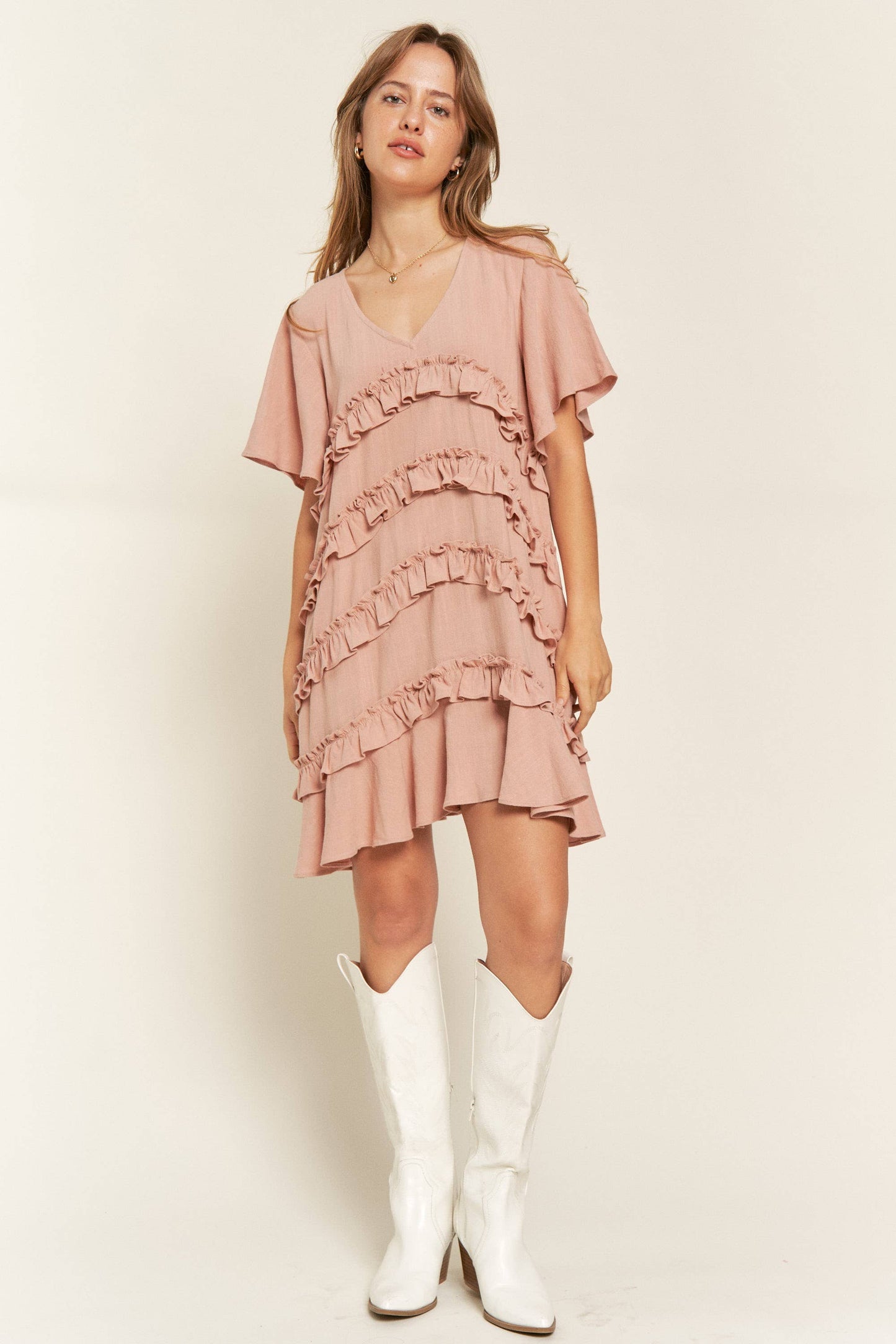 Short Sleeve Midi Dress - JBJ1038 (Plus size available): CEMENT