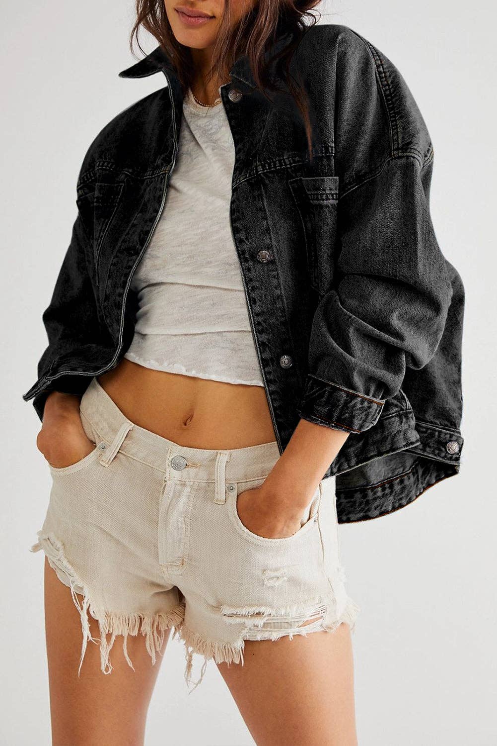 Lakely Oversized Denim Jacket | S-2XL: Blue Stripe