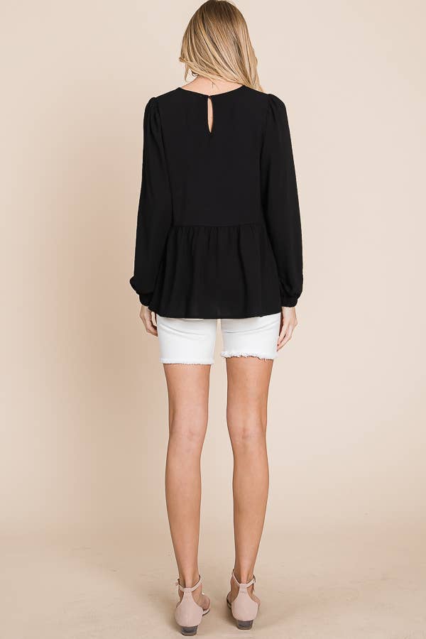RUFFLED HEM BLOUSE / MO9620: BLACK