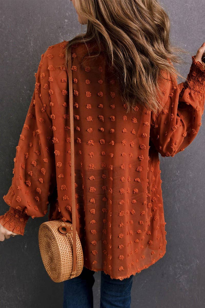 CHIFFON SWISS DOT MID LENGTH SHRUG FOR WOMEN_CWOCAL0278: BLACK