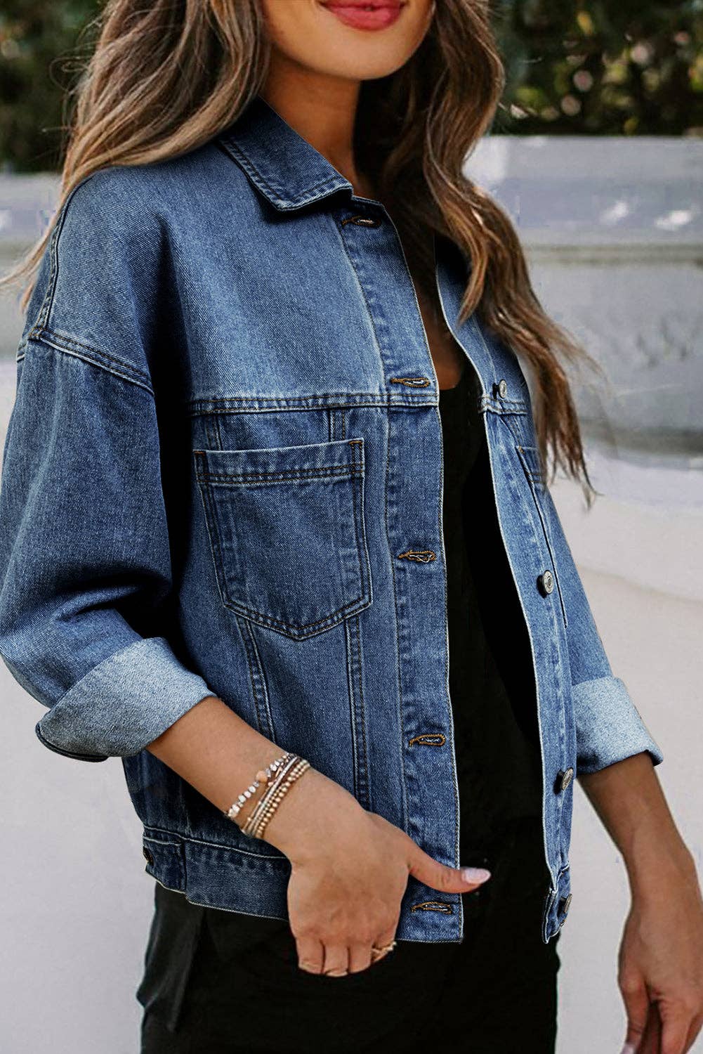 Lakely Oversized Denim Jacket | S-2XL: Blue Stripe