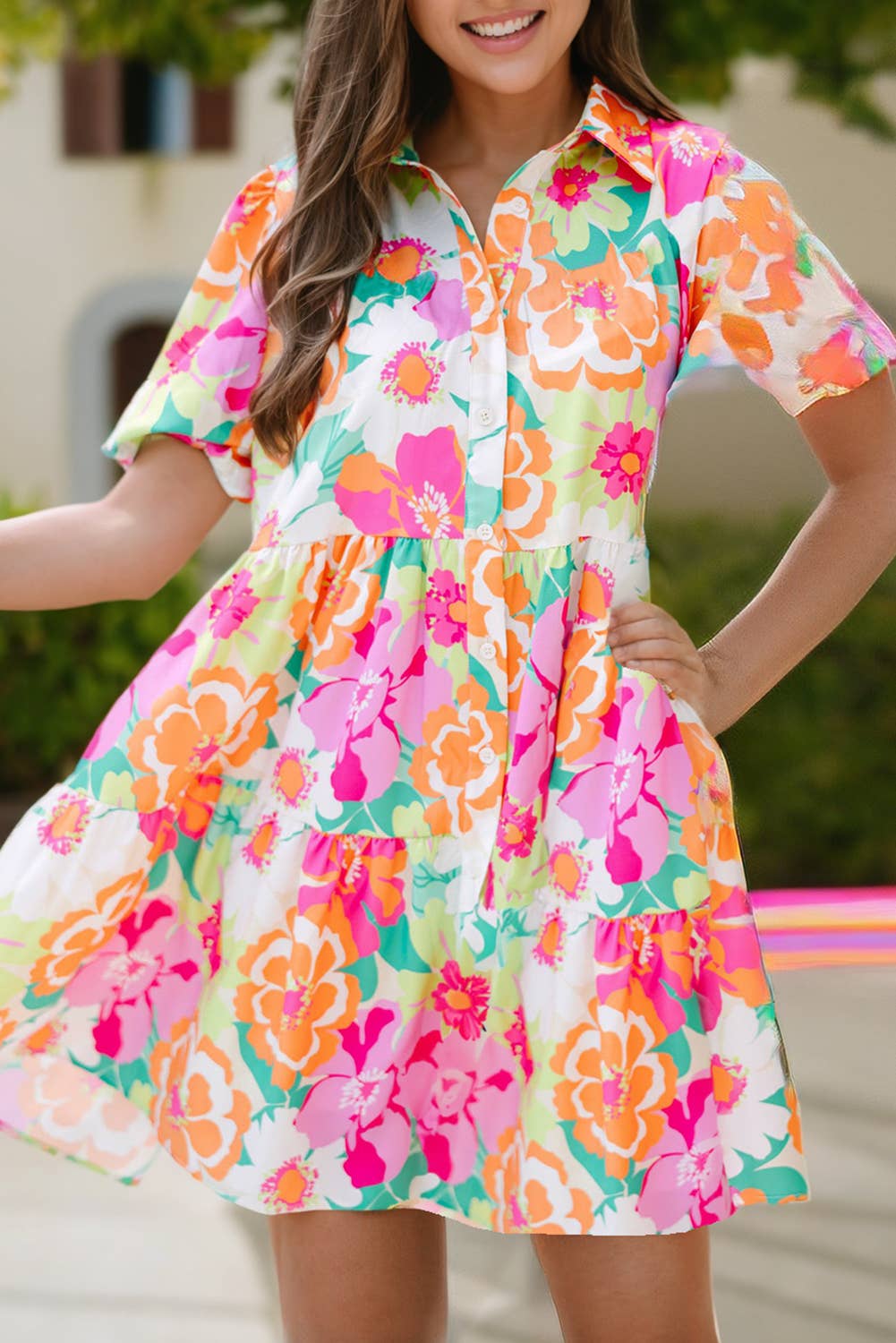 Women Floral Print Collared Loose Babydoll Mini Dress | S-XL: Missy /