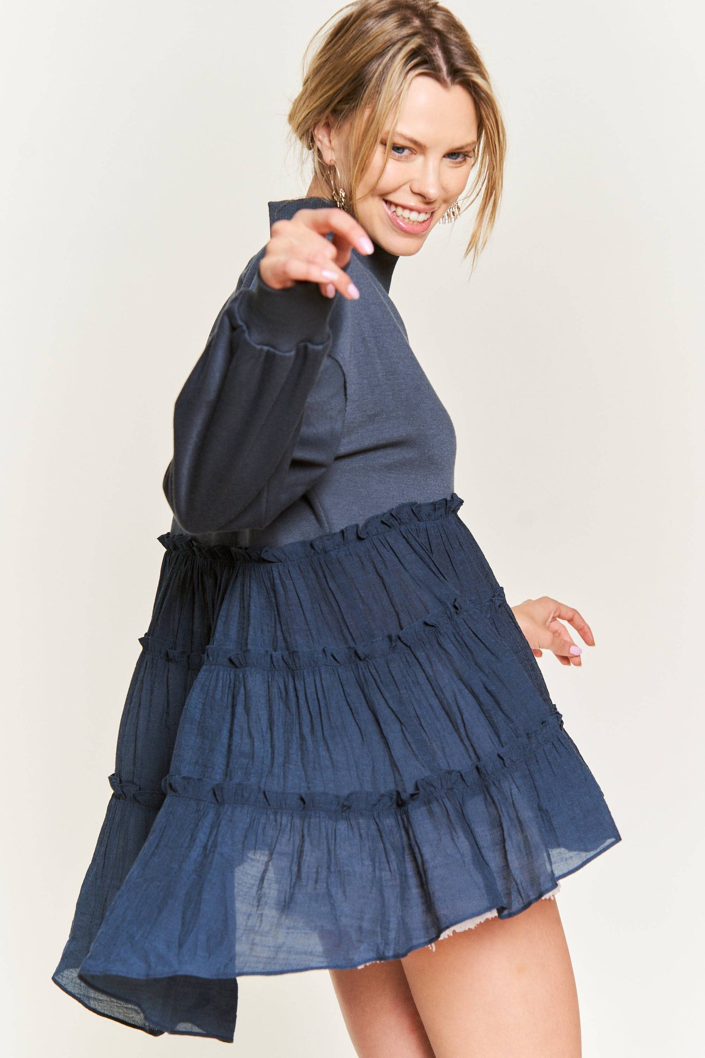 MOCK NECK TUNIC KNIT TOP JJT5007 (Plus available): CHARCOAL