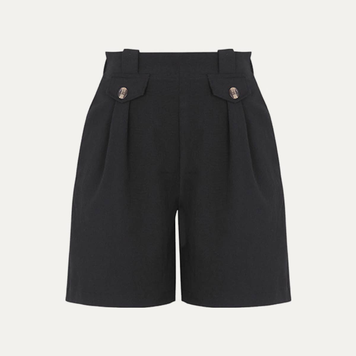 Relaxed Black High-Waisted Side Pockets Mini Shorts: Black