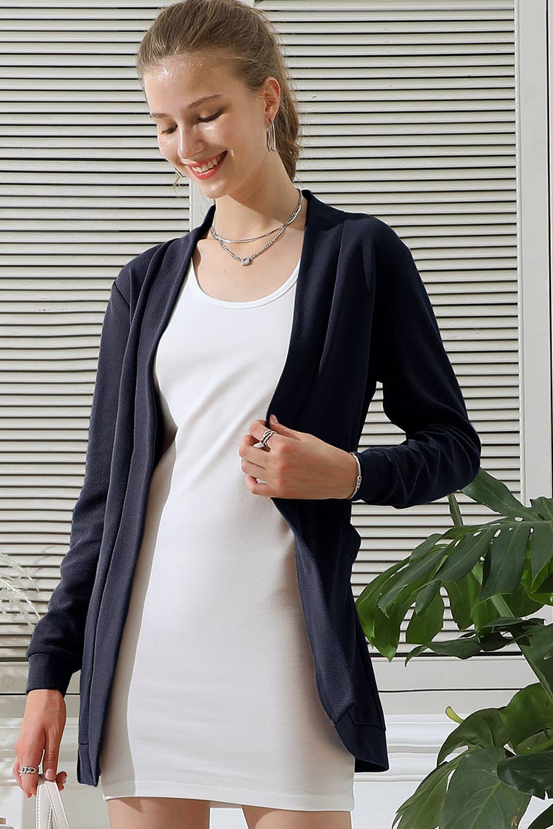 CWOCAL532_LONG SLEEVE SHORT ROVE CARDIGAN WITH POCKETS: BLACKWHITEPLAID