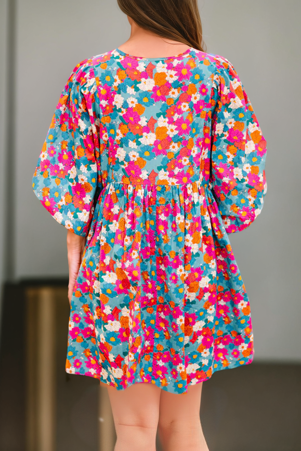 Women Floral Print Bubble Sleeve Babydoll Dress | S-XL: Multi-Colored / Missy