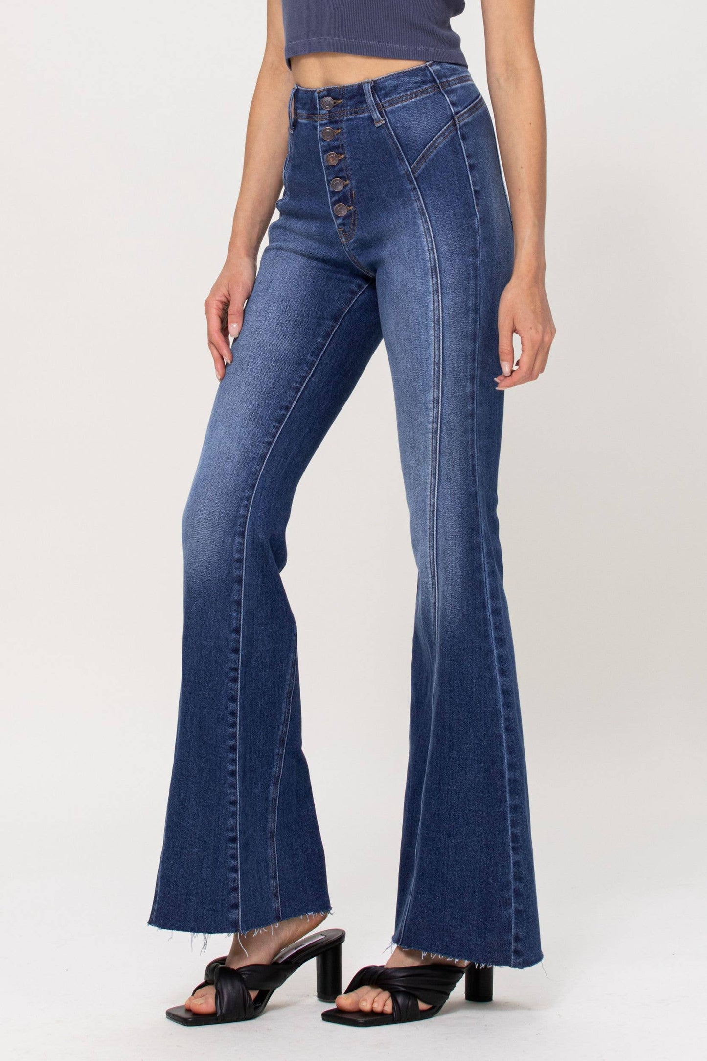 Western High Rise Button up Flares AB38073DK-1: 1