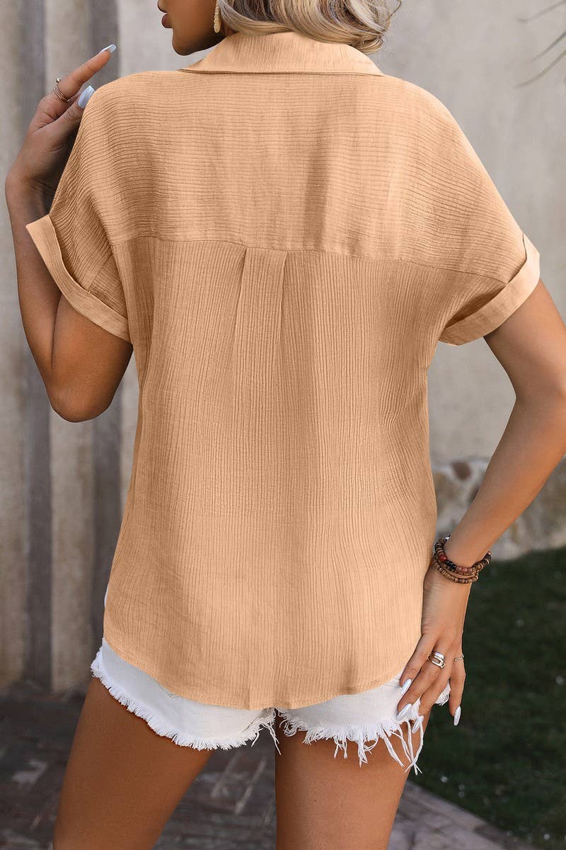 CWTSTS0327_Open Front Short Sleeved Shirt Top: White