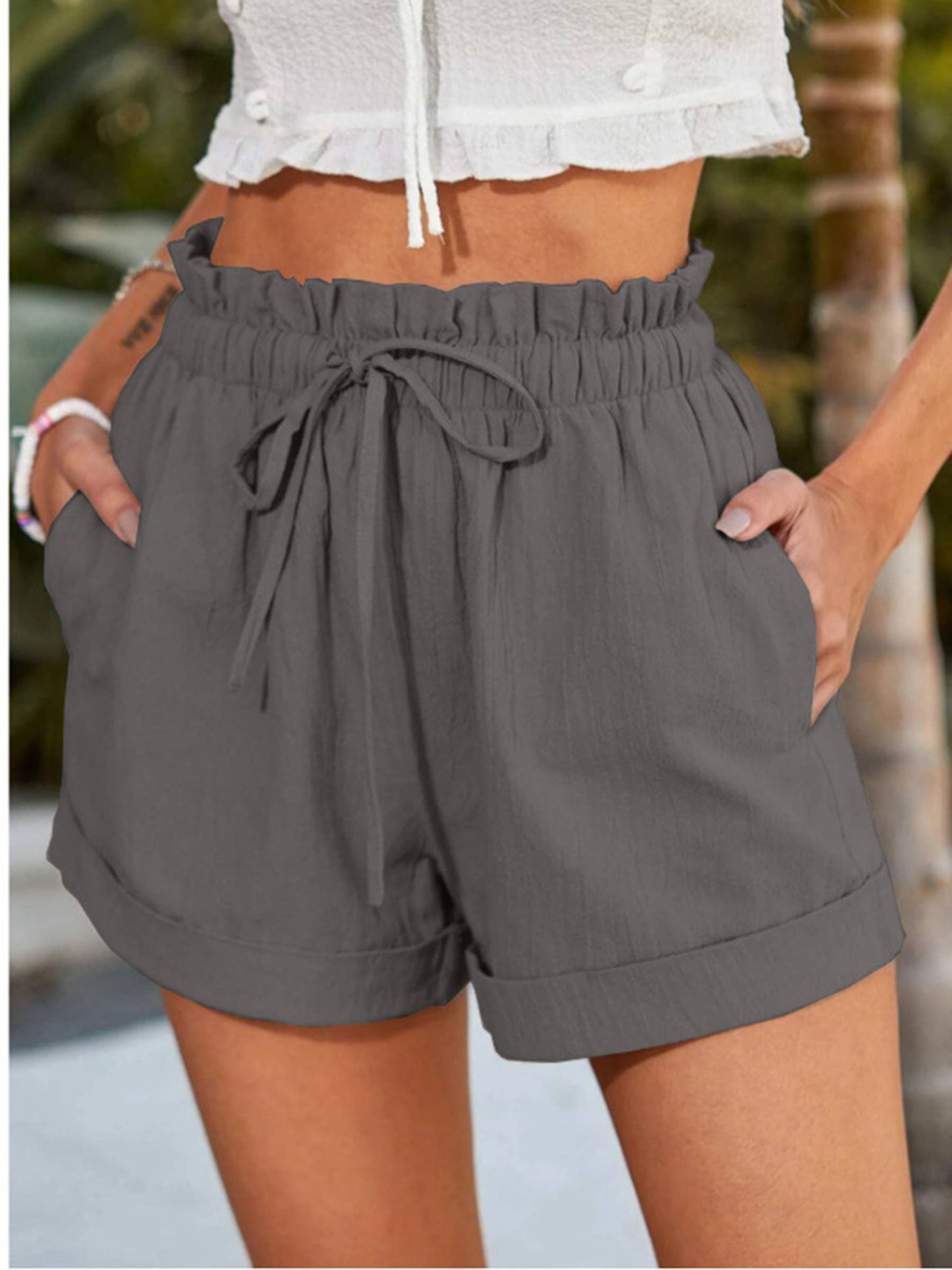 Solid Color Loose Casual Fashion Shorts: Gray