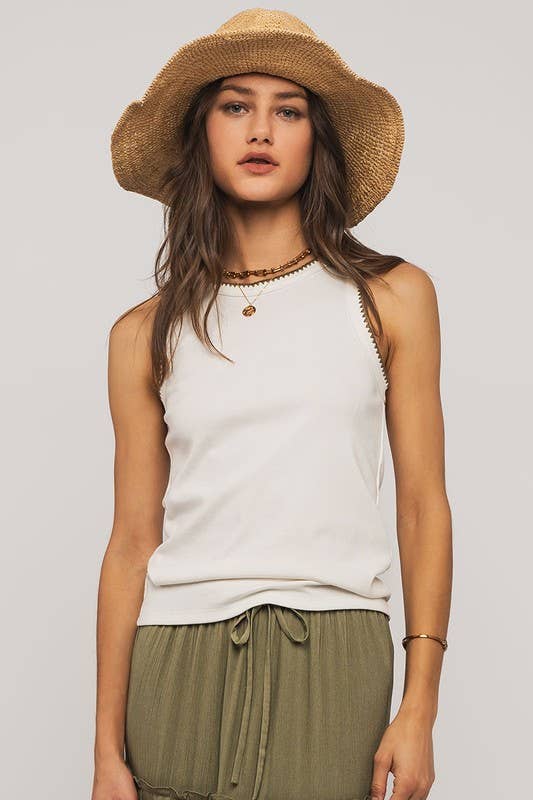 Structure Knit Casual Tank Top: Brown / S-2/M-2/L-2