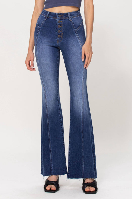 Western High Rise Button up Flares AB38073DK-1: 1