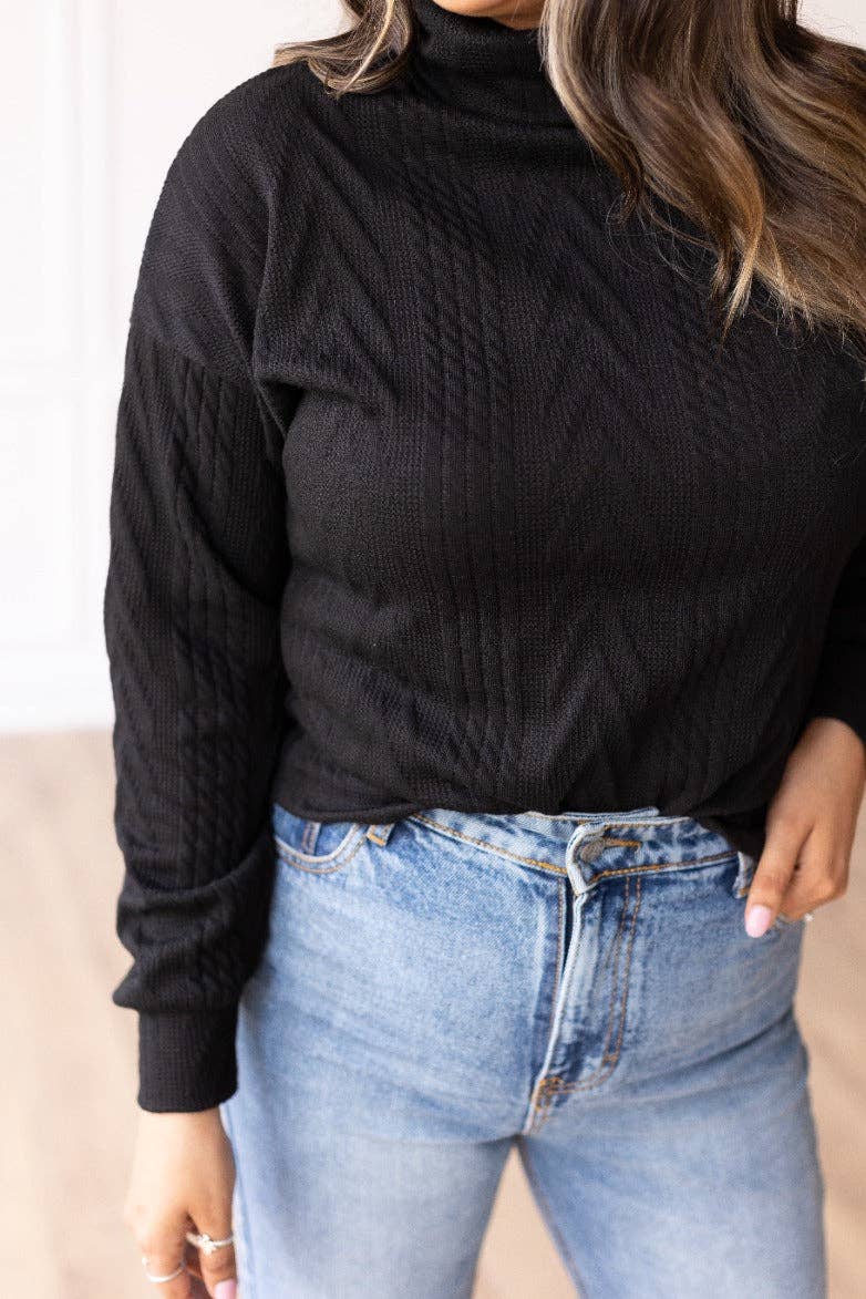Heathered Hug Black Turtle Neck Knit Sweater: Black / Large