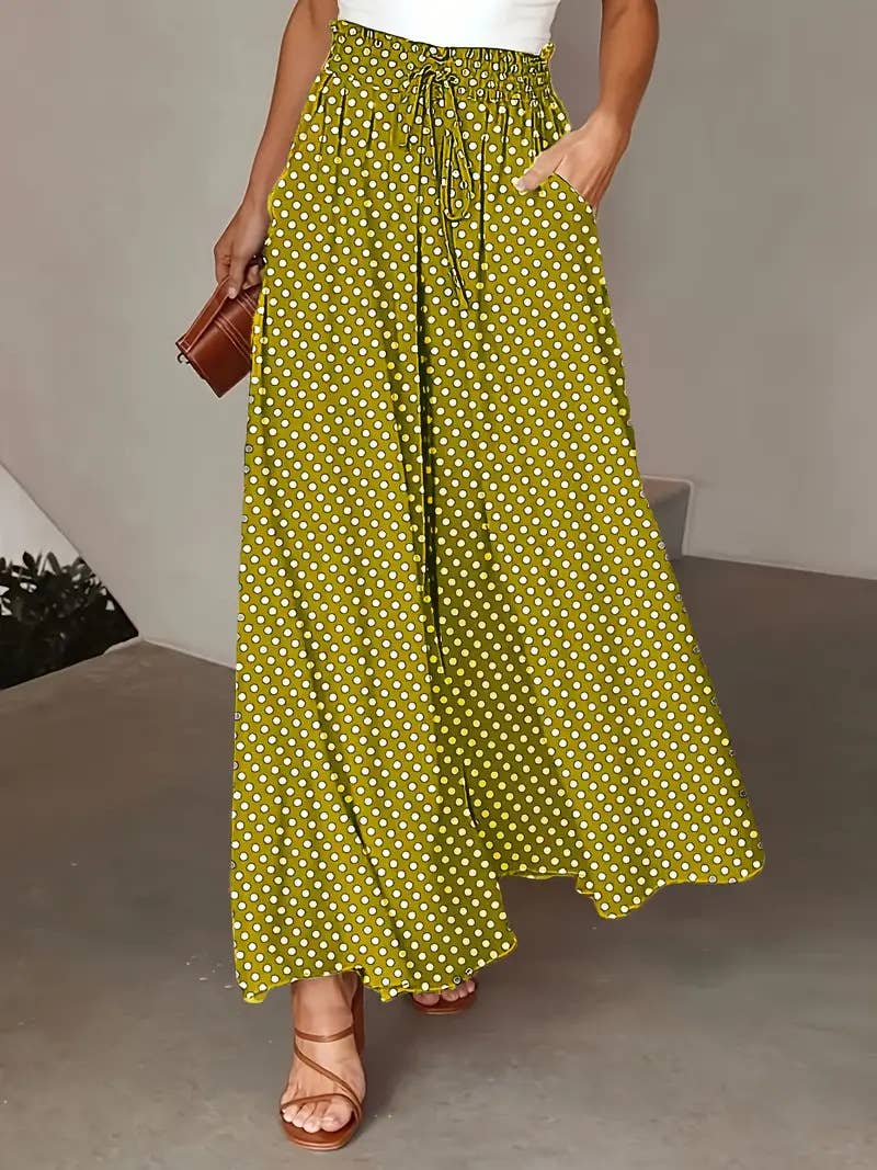 Bohemian Elastic Waist Polka Dot Wide Leg Pants: Red