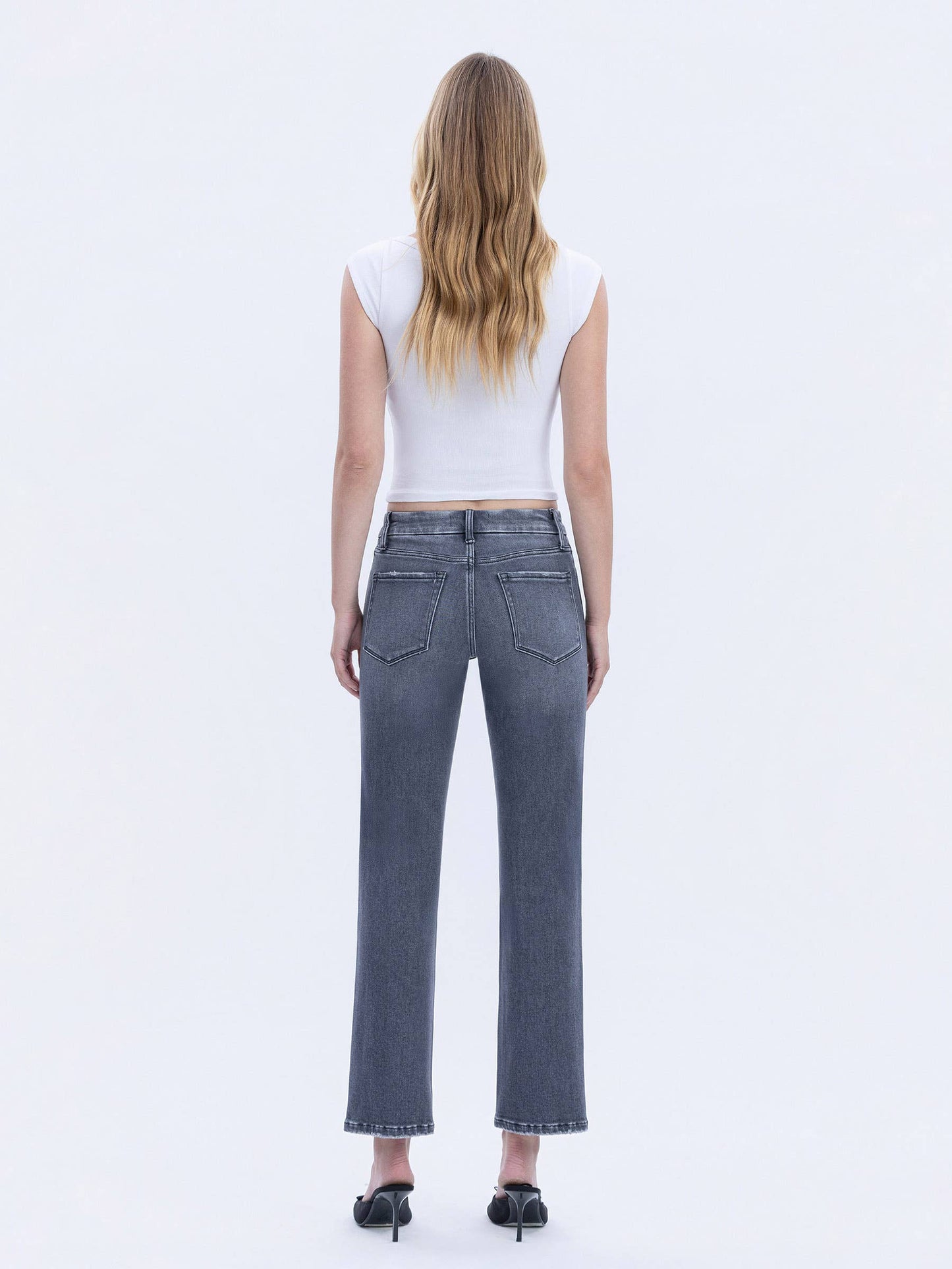 MID RISE SEAMLESS WB GREY ANKLE STRAIGHT JEANS T7119GRY: GREY