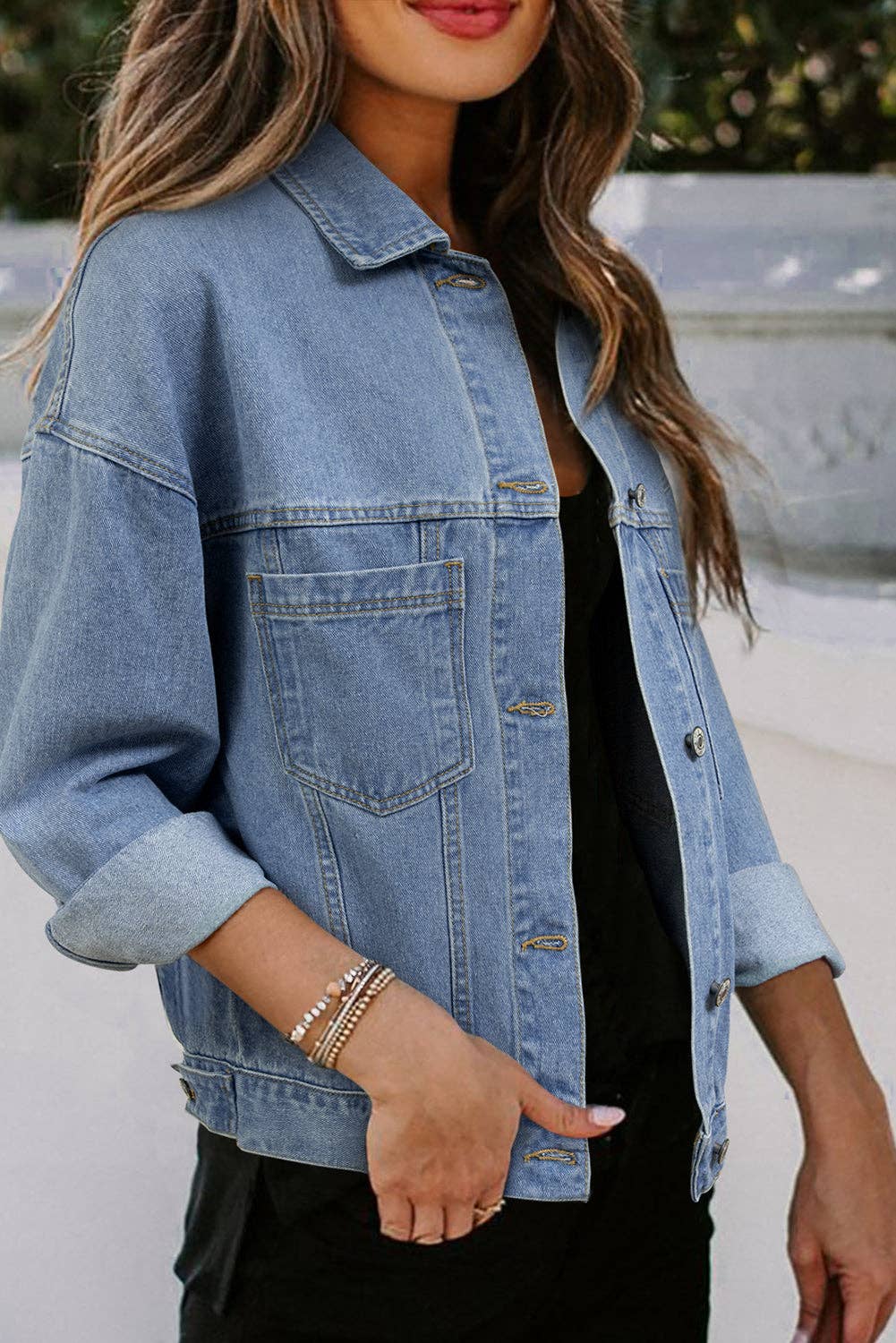 Lakely Oversized Denim Jacket | S-2XL: Blue Stripe
