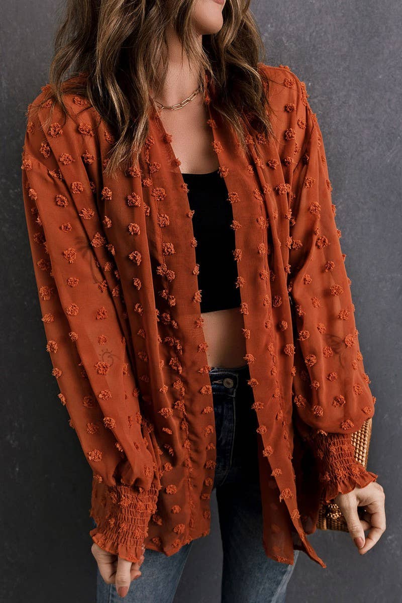 CHIFFON SWISS DOT MID LENGTH SHRUG FOR WOMEN_CWOCAL0278: BLACK