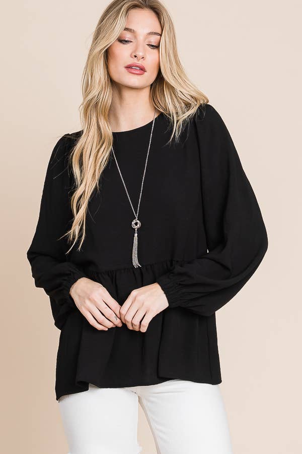 RUFFLED HEM BLOUSE / MO9620: BLACK