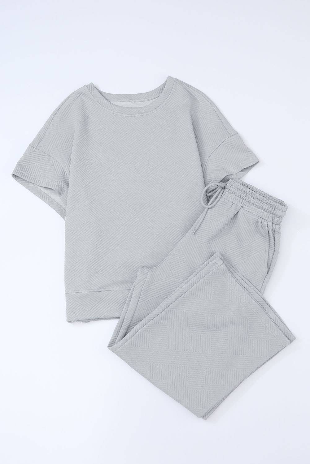 Women Multi-colored Textured T Shirt and Pants Set | S-2XL