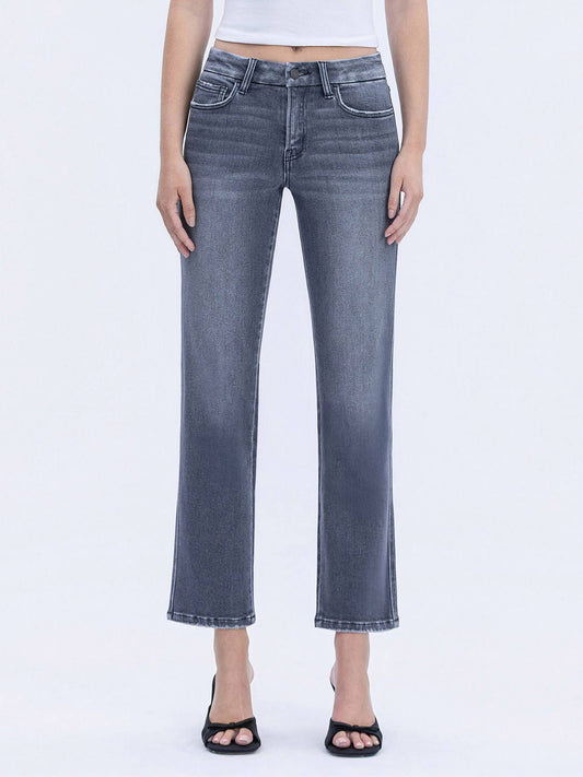 MID RISE SEAMLESS WB GREY ANKLE STRAIGHT JEANS T7119GRY: GREY