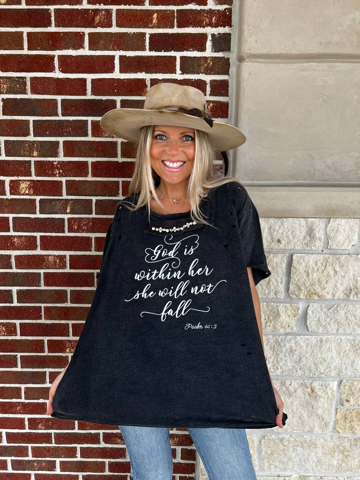 "God is Within Her" Distressed Shirt: Lxl
