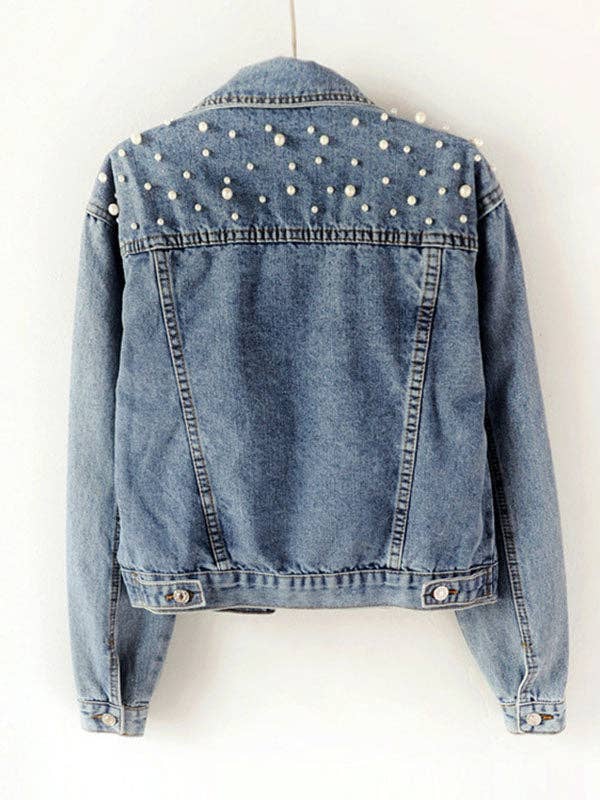 Long Sleeves Split-Joint Lapel Denim Jackets: BLUE / 2XL