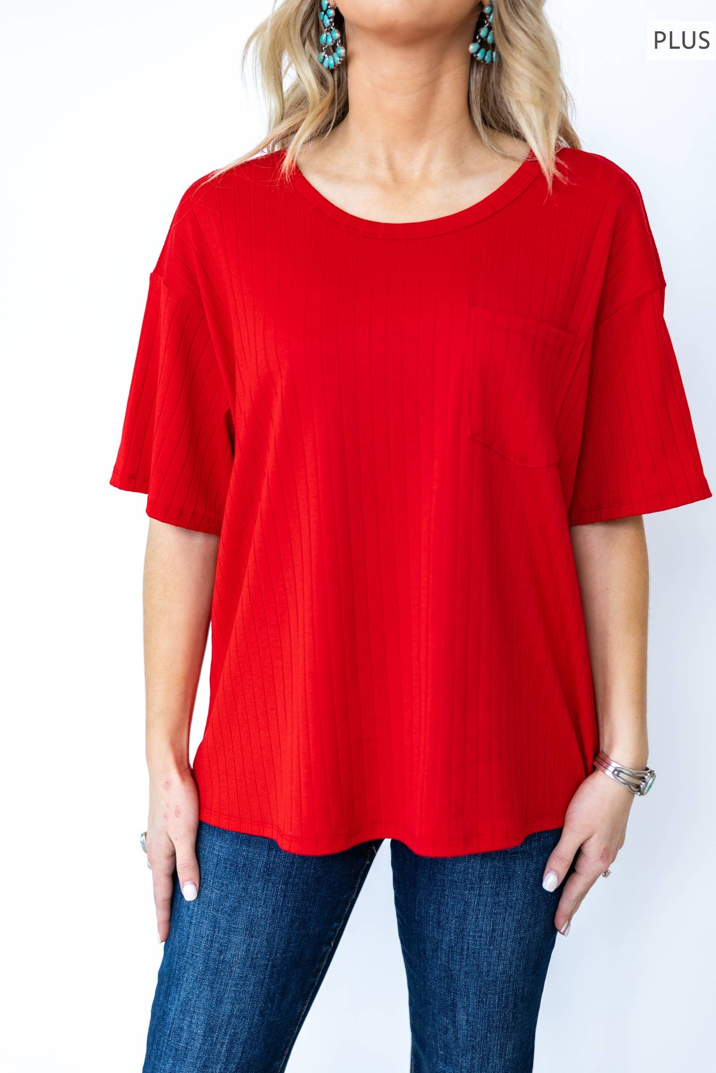 Ribbed Boyfriend Style Oversized Top: RED