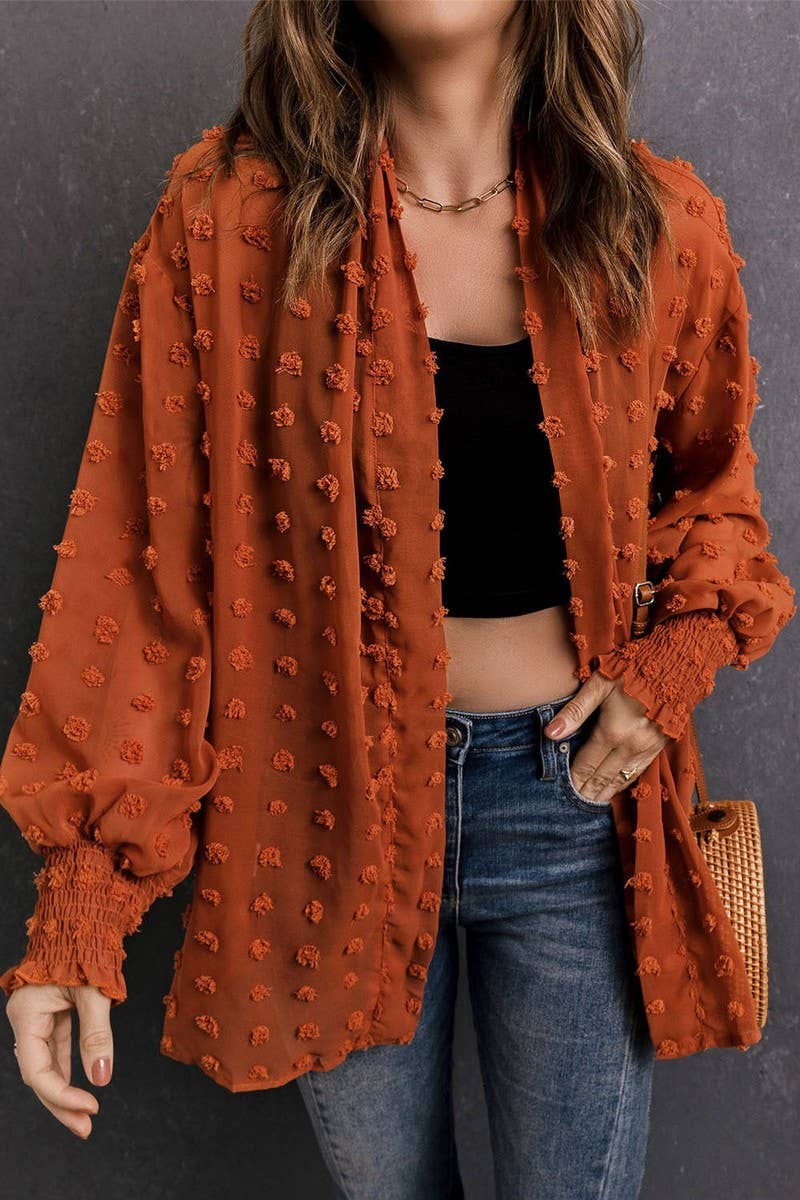 CHIFFON SWISS DOT MID LENGTH SHRUG FOR WOMEN_CWOCAL0278: BLACK