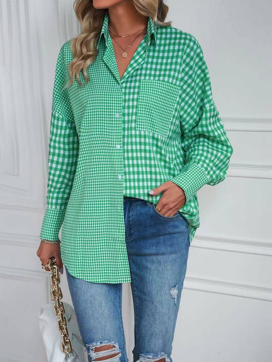 Plaid button up top: Red