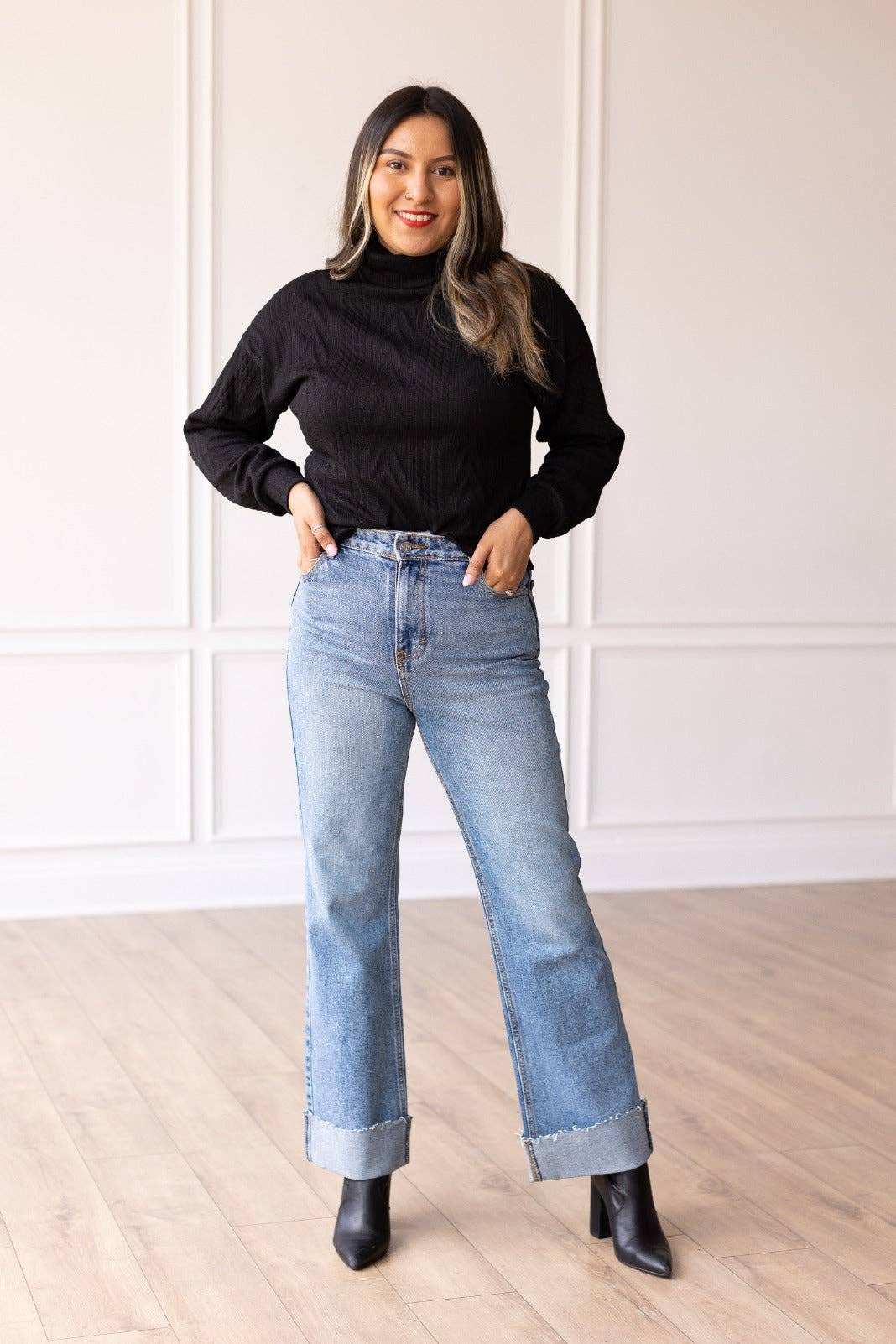 Heathered Hug Black Turtle Neck Knit Sweater: Black / Large