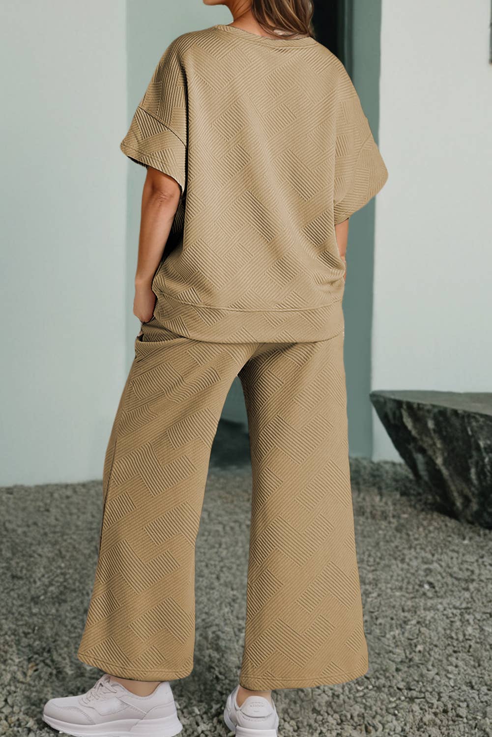 Women Multi-colored Textured T Shirt and Pants Set | S-2XL