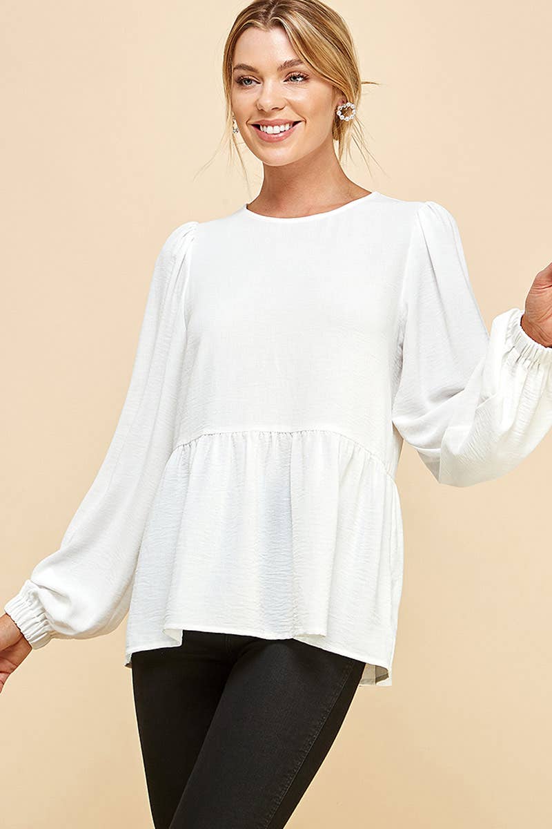 RUFFLED HEM BLOUSE / MO9620: BLACK