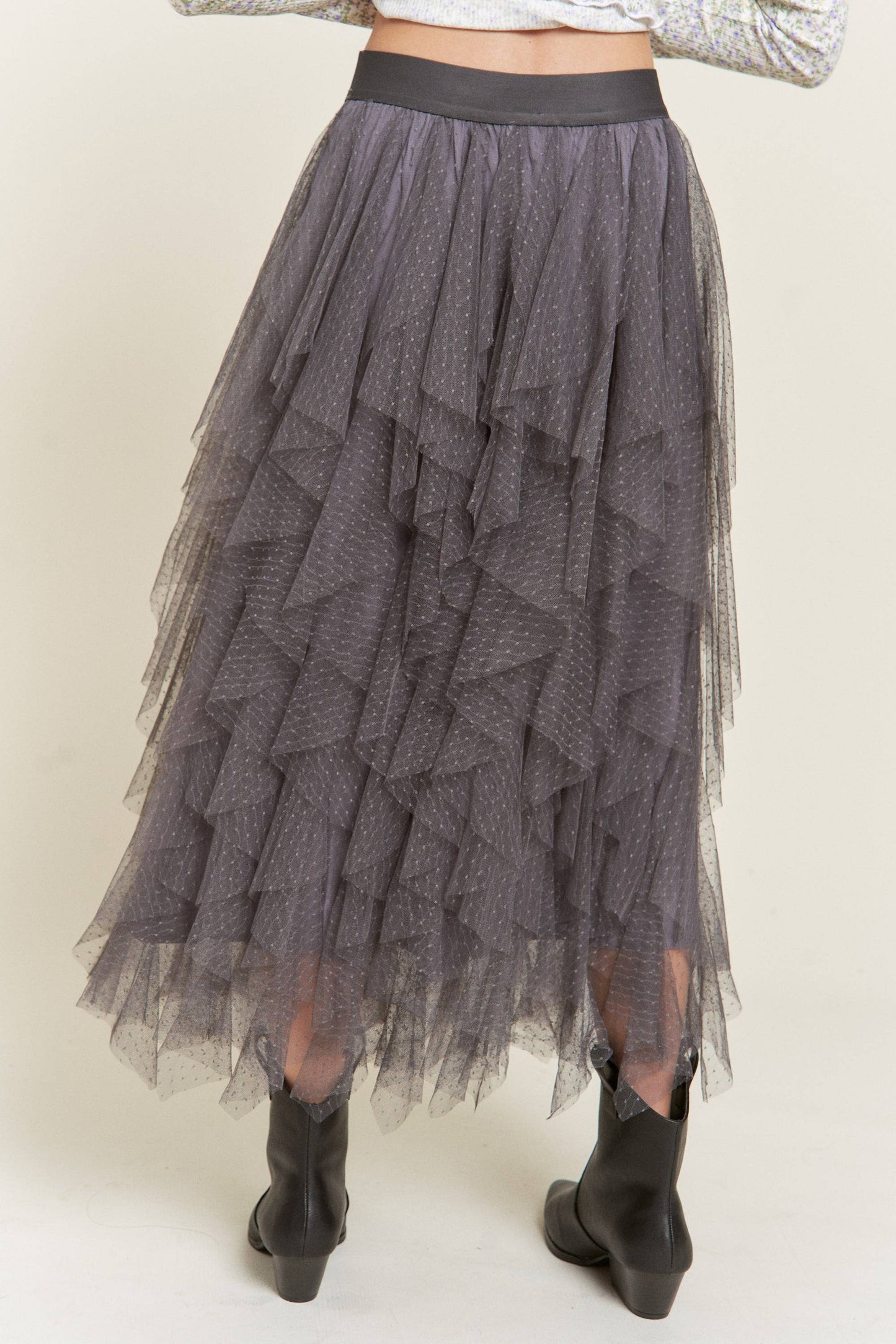 Layered Polka Dot Mesh Lined A-Line Midi Skirt JJB6007: ROSE
