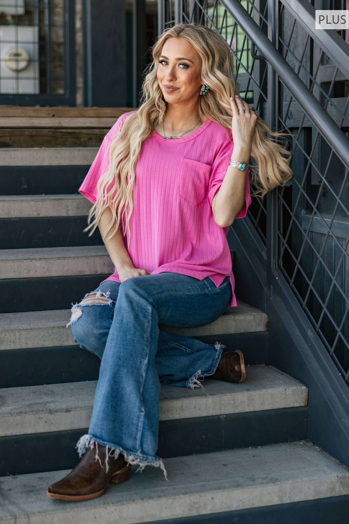 Ribbed Boyfriend Style Oversized Top: RED