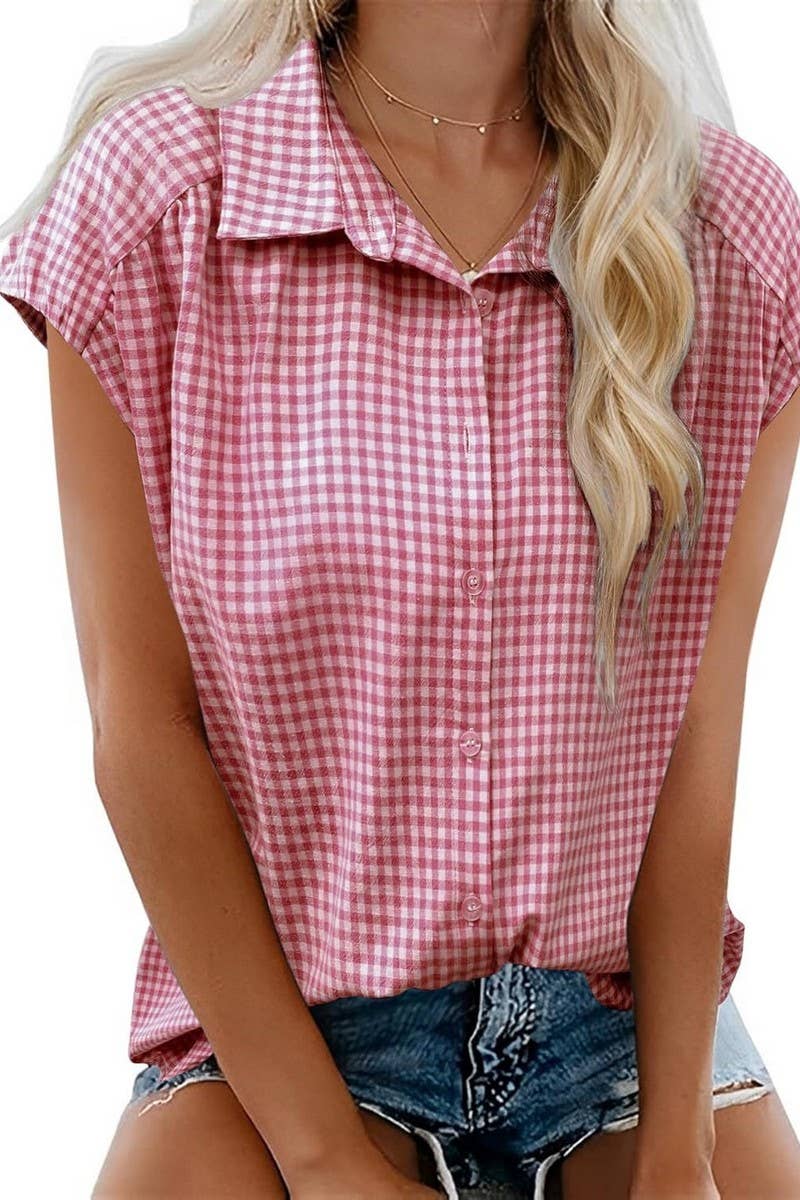 CWTBLSL0962_CASUAL PLAID BUTTON DOWN SHORT SLEEVE SHIRT: BLACK